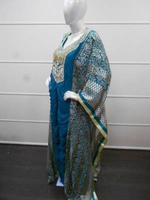 Blue zari work chiffon polyester islamic party wear festive farasha 3