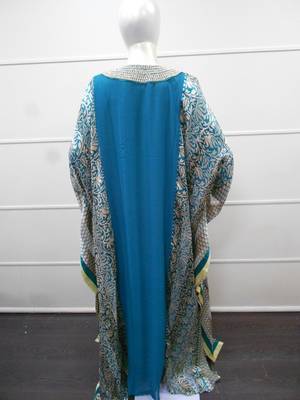 Blue zari work chiffon polyester islamic party wear festive farasha 4
