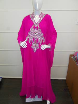 Pink zari work chiffon polyester islamic party wear festive farasha 1