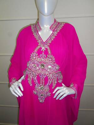 Pink zari work chiffon polyester islamic party wear festive farasha 2