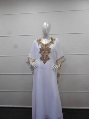 White zari work chiffon polyester islamic party wear festive farasha 1