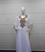 White zari work chiffon polyester islamic party wear festive farasha