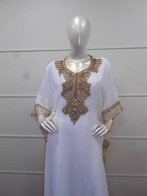 White zari work chiffon polyester islamic party wear festive farasha 2