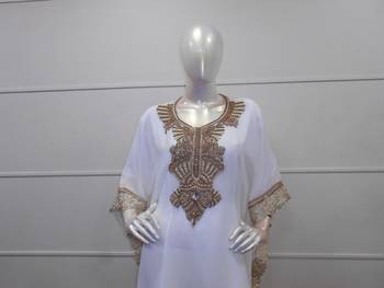 White zari work chiffon polyester islamic party wear festive farasha 3