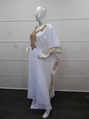 White zari work chiffon polyester islamic party wear festive farasha 4