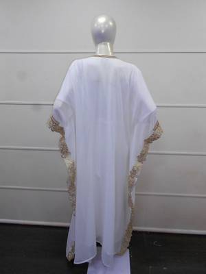 White zari work chiffon polyester islamic party wear festive farasha 5