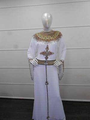 White zari work chiffon polyester islamic party wear festive farasha 1