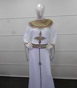 White zari work chiffon polyester islamic party wear festive farasha