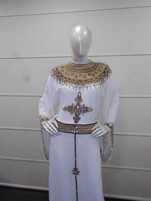 White zari work chiffon polyester islamic party wear festive farasha 2