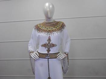White zari work chiffon polyester islamic party wear festive farasha 3