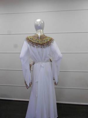 White zari work chiffon polyester islamic party wear festive farasha 5