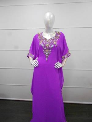 Purple zari work chiffon polyester islamic party wear festive farasha 1