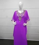 Purple zari work chiffon polyester islamic party wear festive farasha