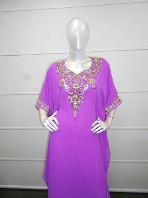 Purple zari work chiffon polyester islamic party wear festive farasha 2