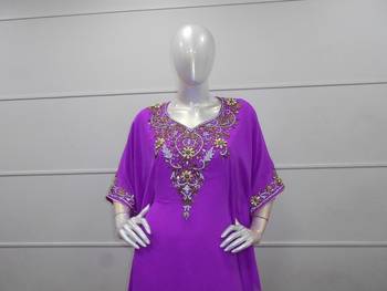 Purple zari work chiffon polyester islamic party wear festive farasha 3
