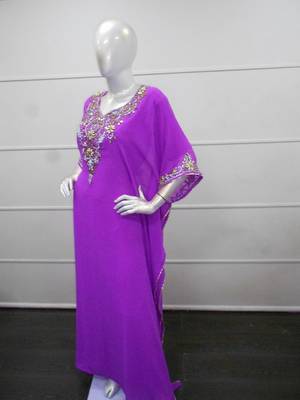 Purple zari work chiffon polyester islamic party wear festive farasha 4