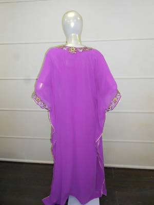 Purple zari work chiffon polyester islamic party wear festive farasha 5