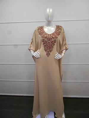 Beige zari work chiffon polyester islamic party wear festive farasha 1