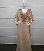 Beige zari work chiffon polyester islamic party wear festive farasha