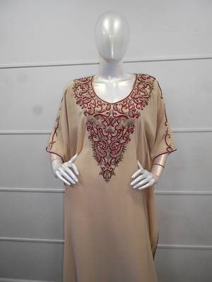Beige zari work chiffon polyester islamic party wear festive farasha 2