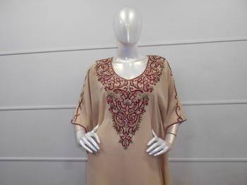 Beige zari work chiffon polyester islamic party wear festive farasha 3