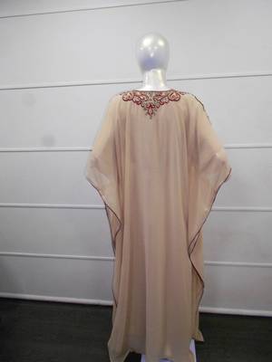 Beige zari work chiffon polyester islamic party wear festive farasha 5