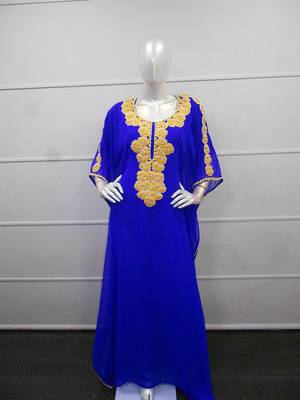 Blue zari work chiffon polyester islamic party wear festive farasha 1