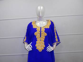 Blue zari work chiffon polyester islamic party wear festive farasha 3