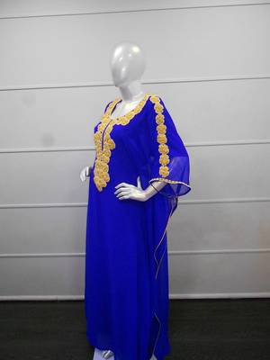 Blue zari work chiffon polyester islamic party wear festive farasha 4