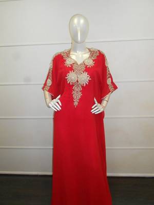 Red  zari work chiffon polyester islamic party wear festive farasha 1