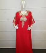 Red  zari work chiffon polyester islamic party wear festive farasha