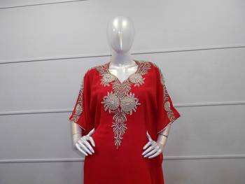Red  zari work chiffon polyester islamic party wear festive farasha 3