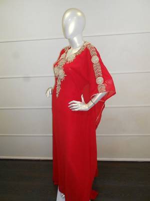 Red  zari work chiffon polyester islamic party wear festive farasha 4