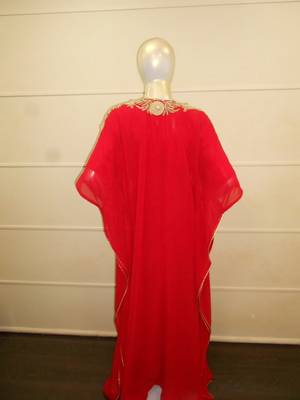 Red  zari work chiffon polyester islamic party wear festive farasha 5