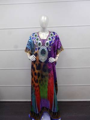 Multi color printed chiffon polyester islamic party wear festive farasha 1