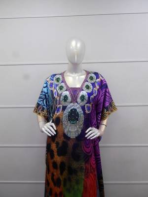 Multi color printed chiffon polyester islamic party wear festive farasha 2