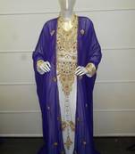 Blue and white zari work chiffon polyester islamic party wear festive kaftan with jacket