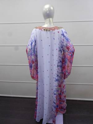 White zari work chiffon polyester islamic party wear festive kaftan 3