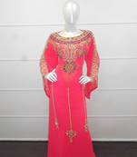 Pink zari work chiffon polyester islamic party wear festive kaftan