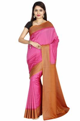 Light Pink Hand Woven Pure Silk Saree With Blouse 1