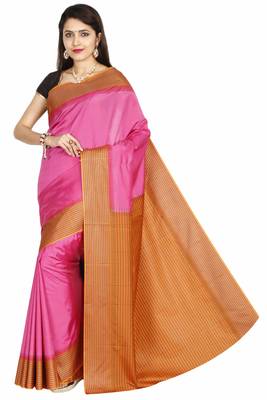 Light Pink Hand Woven Pure Silk Saree With Blouse 5