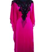 Pink Zari Stone Work Georgette Islamic Style Beads Embedded PartyWear Farasha