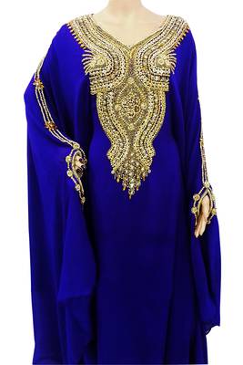 Blue Zari Stone Work Georgette Islamic Style Beads Embedded PartyWear Farasha 1