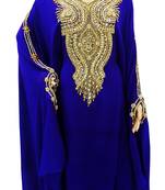 Blue Zari Stone Work Georgette Islamic Style Beads Embedded PartyWear Farasha