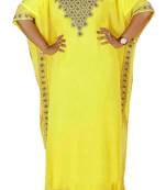 Yellow Zari Stone Work Georgette Islamic Style Beads Embedded PartyWear Farasha