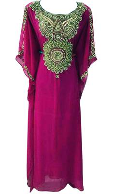 Purple Zari Stone Work Georgette Islamic Style Beads Embedded PartyWear Farasha 1