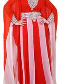 Red & White Zari Stone Work Georgette Islamic Style Beads Embedded PartyWear Farasha