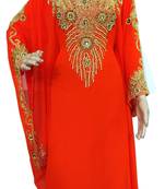 Orange Zari Stone Work Georgette Islamic Style Beads Embedded PartyWear Farasha