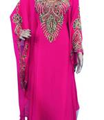 Pink Zari Stone Work Georgette Islamic Style Beads Embedded PartyWear Farasha