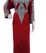 Red   Zari Stone Work Georgette Islamic Style Beads Embedded PartyWear Kaftan